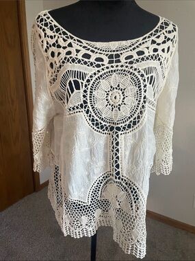 democracy Women’s Crochet Lace Tunic Top - Ivory